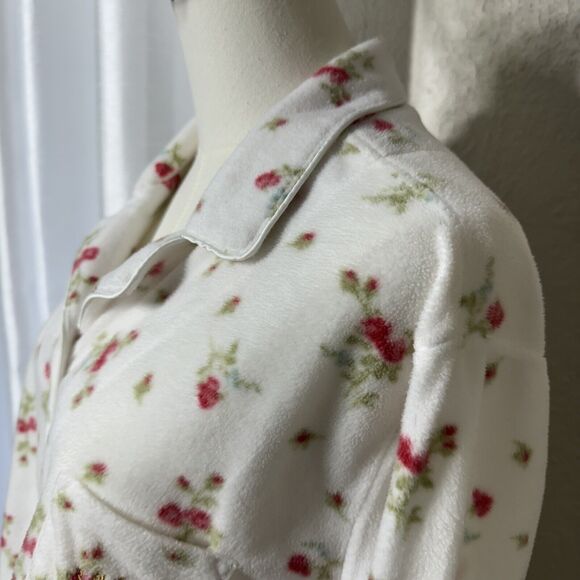 Lauren Ralph Lauren Floral Pajama Top Polar Flece Collared button up Size XL - Picture 9 of 14